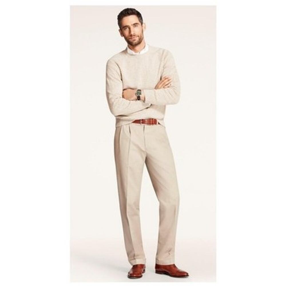 Brooks Brothers Elliot Advantage Chino Men 34x27.5 Tan Pleated Cuffed Khaki Pant